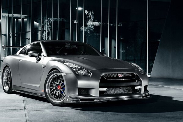 Grey nissan GT-R sports car