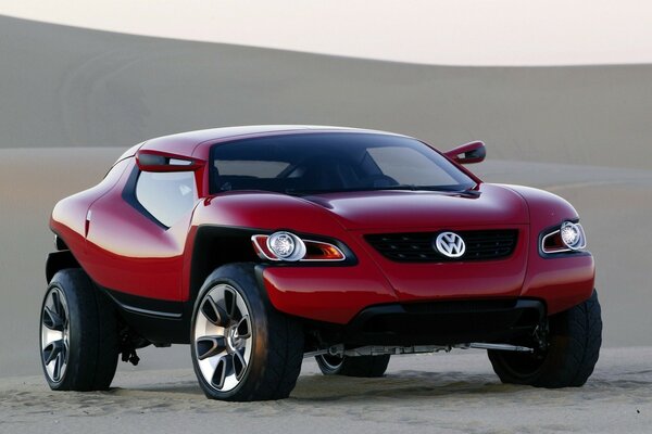 Red Volkswagen SUV in the desert