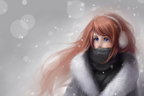 Zeichnung eines Mädchens im Winter