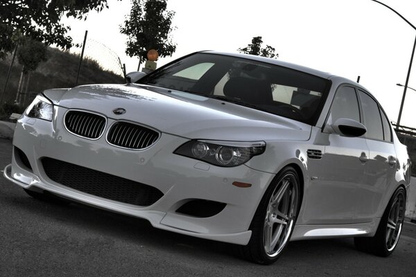 Blanc BMW M5 vue de face