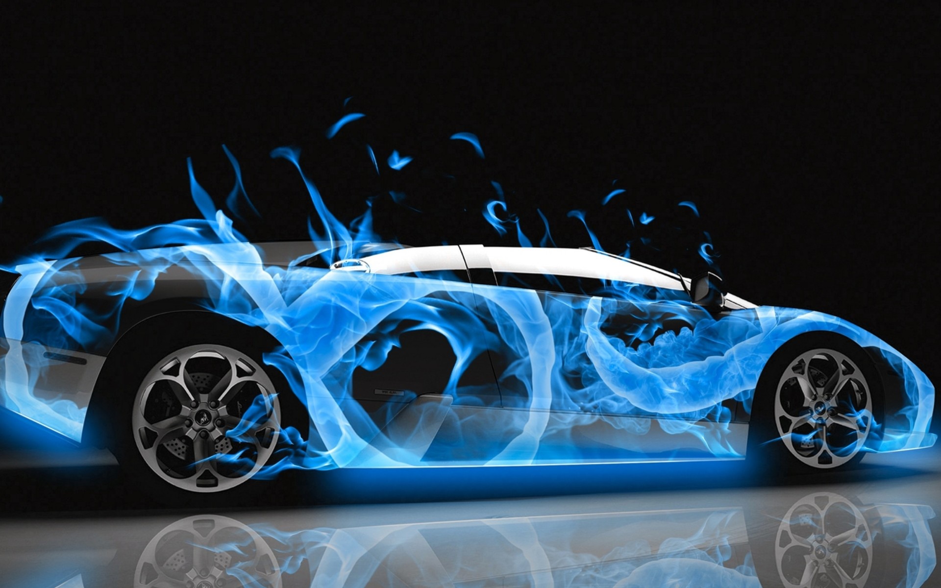 voiture bleu flamme lamborghini