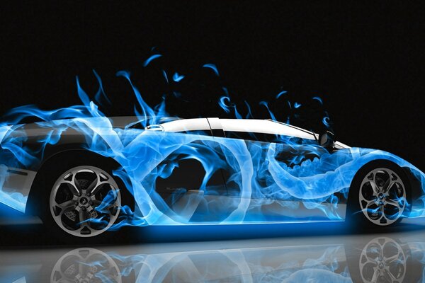 Car with blue flames