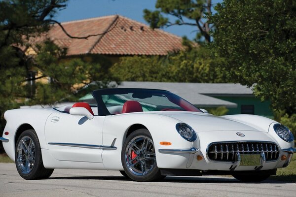 Cabriolet sport blanc avec intérieur en cuir rouge