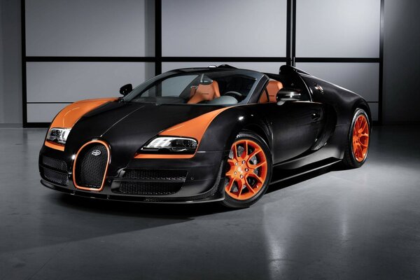 Sport noir Bugatti Veyron sur Jantes en alliage orange