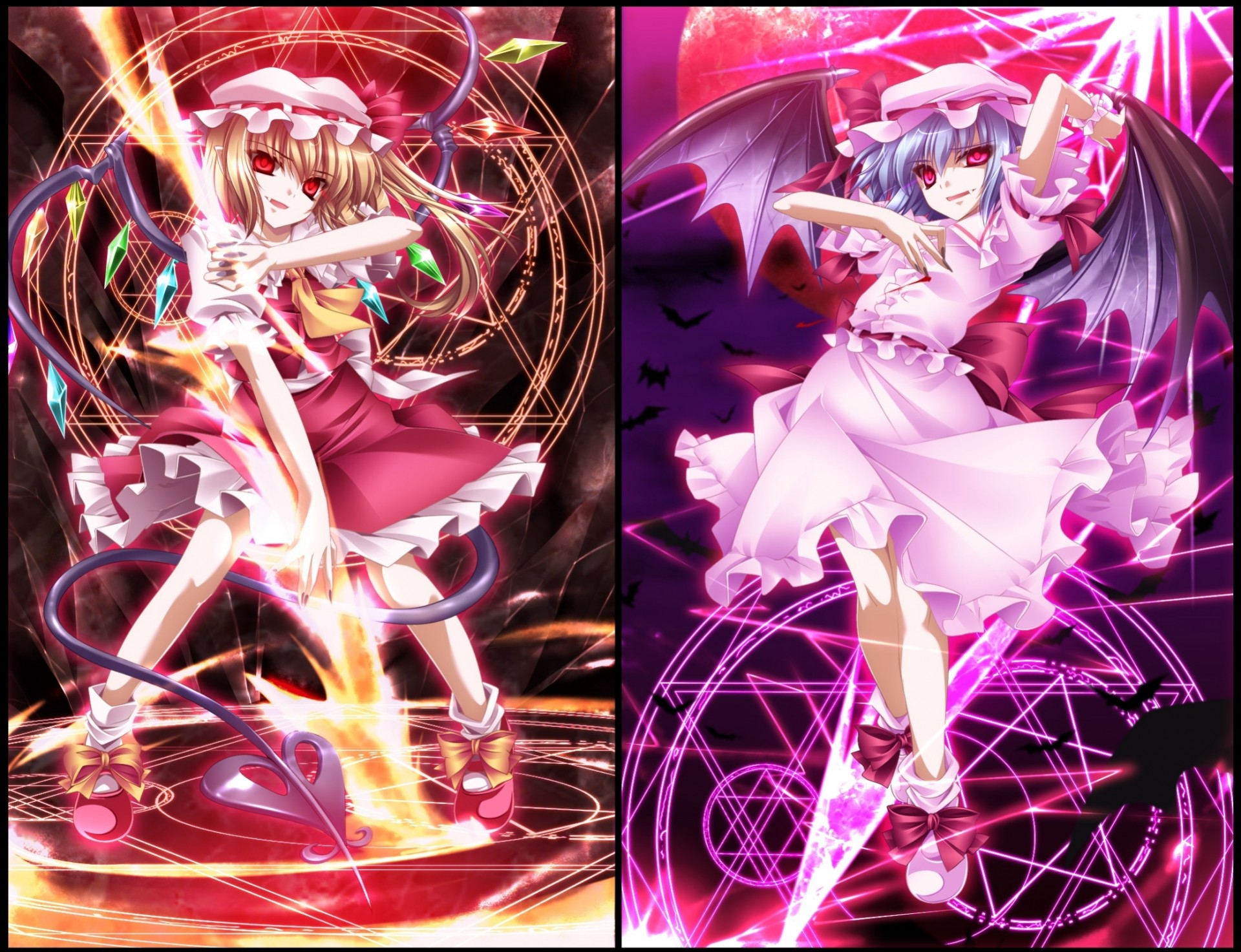 hat flanders scarlet red eyes weapon fang moon dress wings remilia scarlet