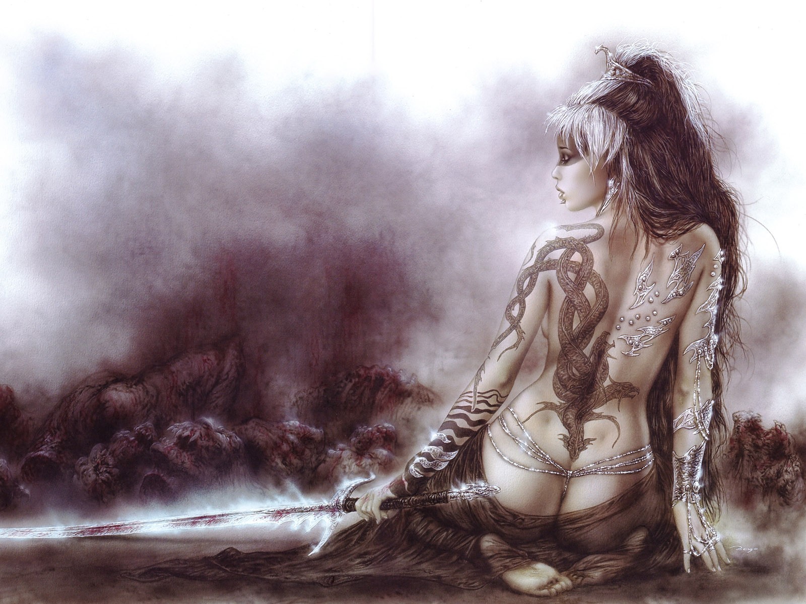 luis royo tatuaje drocón chica espalda espada