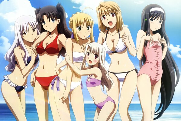 Anime tosaka rin girls in a swimsuit