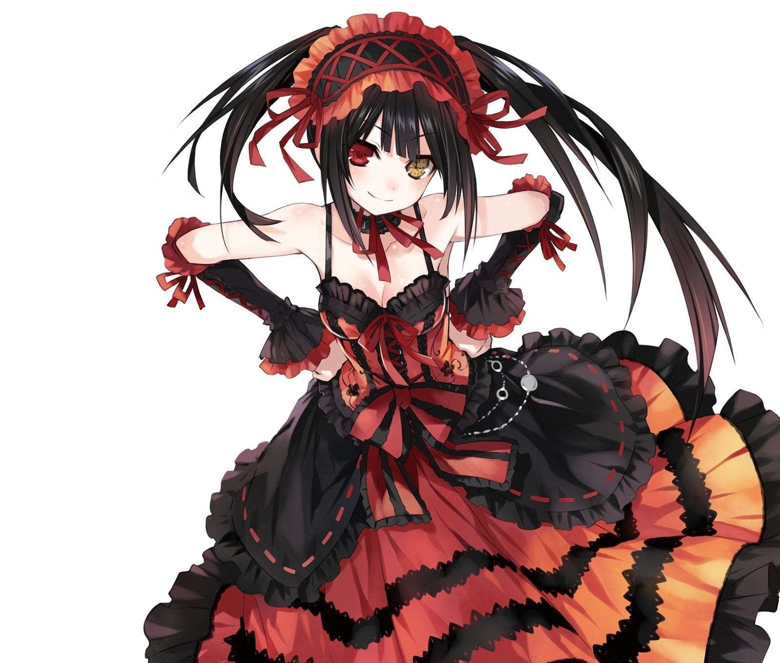 naszyjnik dress up twintails czarne włosy biały czerwone oczy długie włosy nakrycia głowy