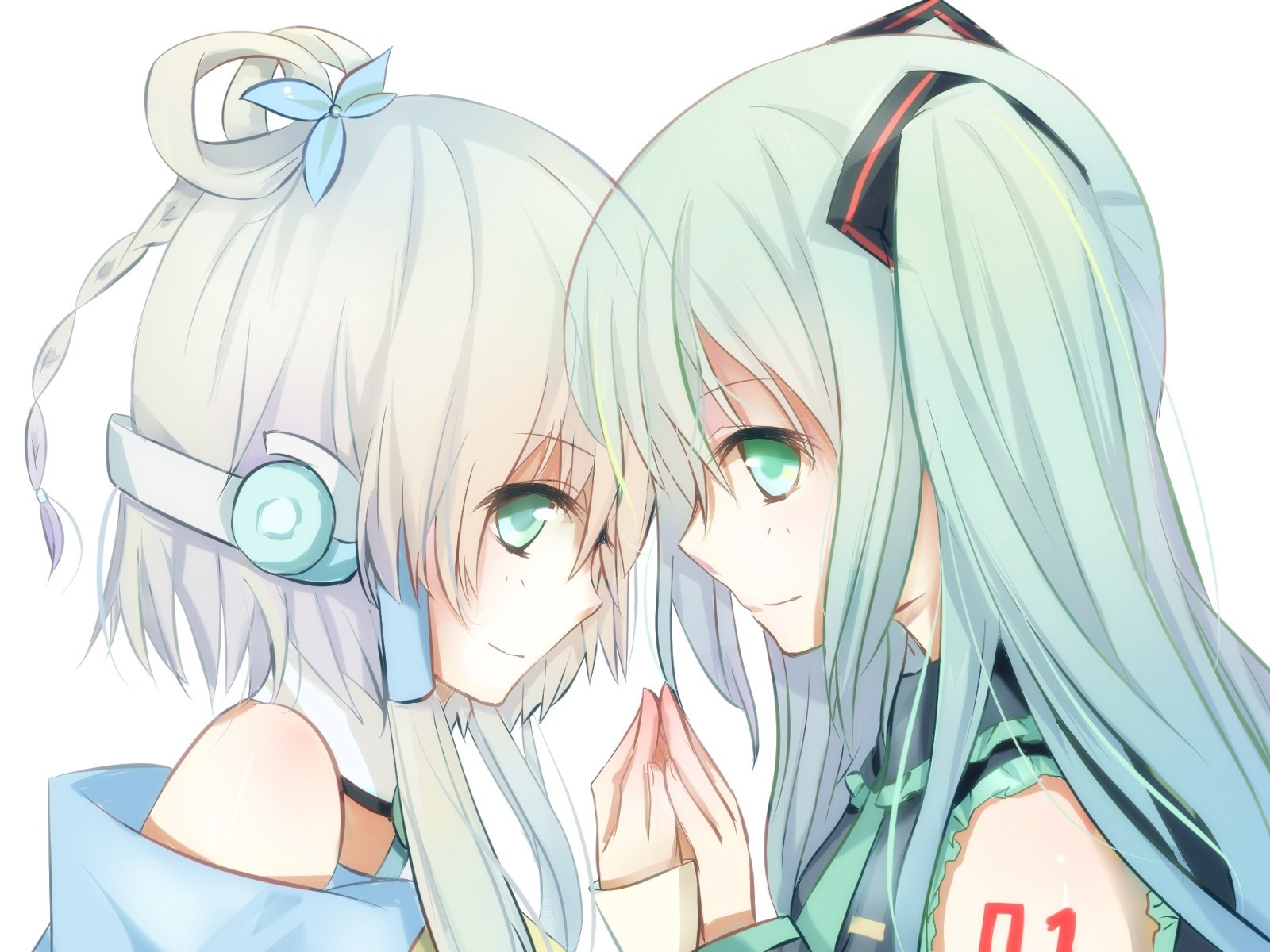 luo tianyi 2girls hatsune miku yeux verts