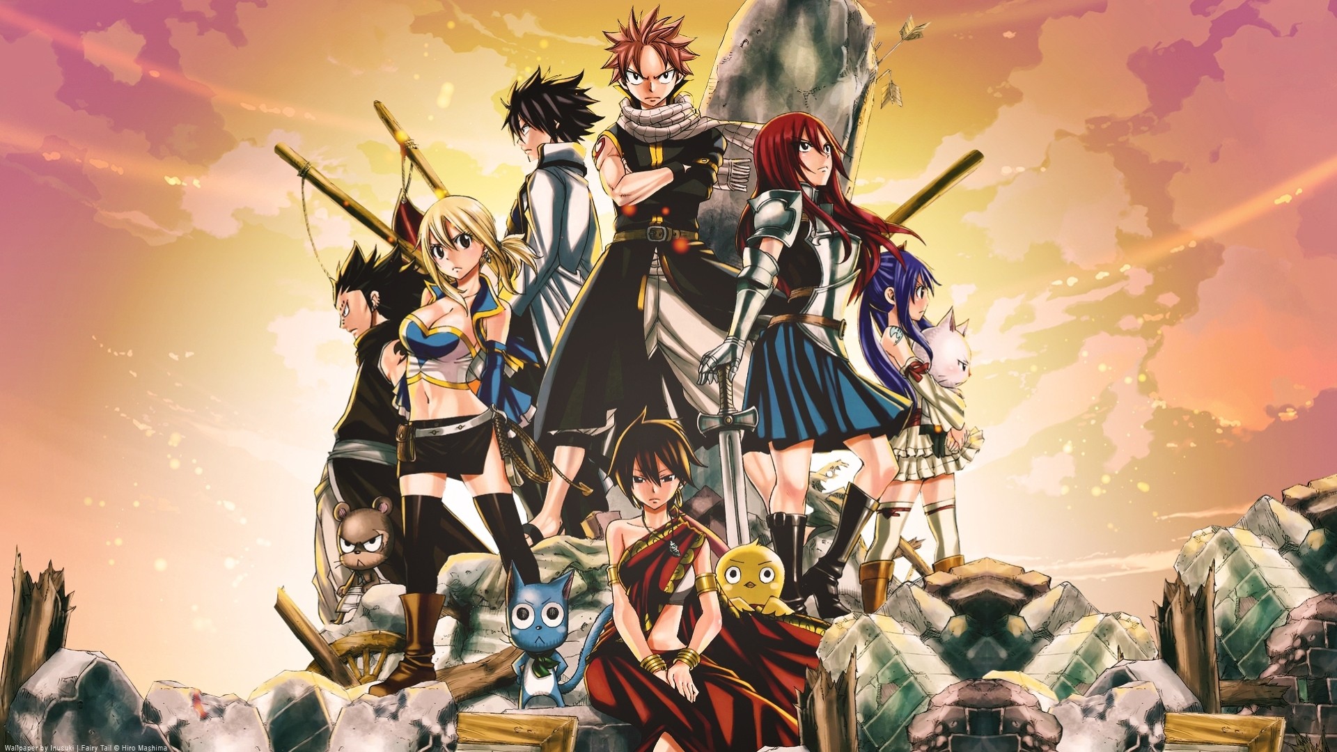 gruppo lucy heartfilia happy fairy tail erza scarlet gajeel redfox natsu dragneel