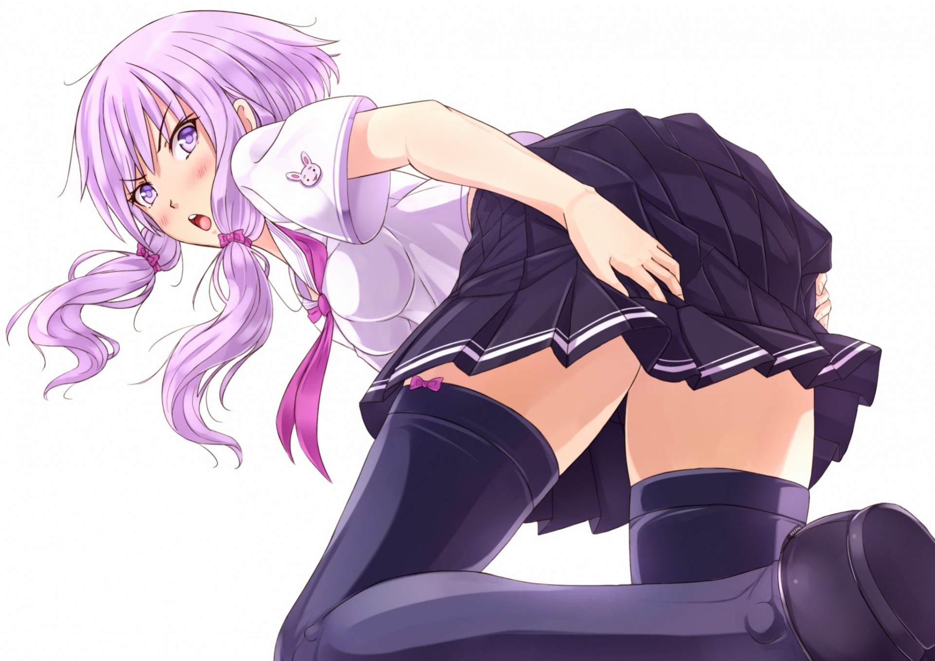 pink hair seifuku long hair blush twintails pink eyes thighhigh