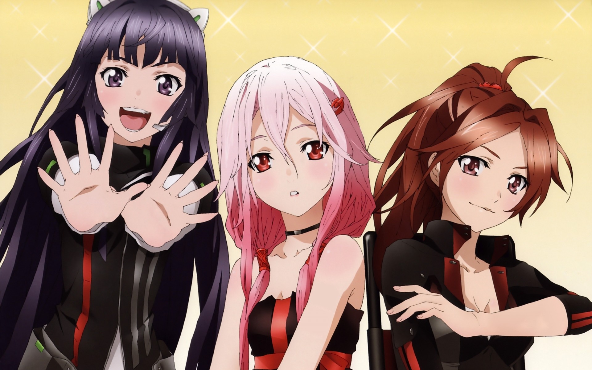 necklace pink hair shinomiya ayase brown eyes red eyes long hair yuzuriha inori tail brown hair