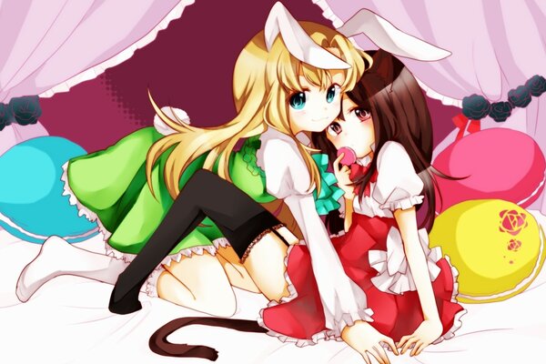 Anime. bunnygirl, catgirl. Cabellos largos