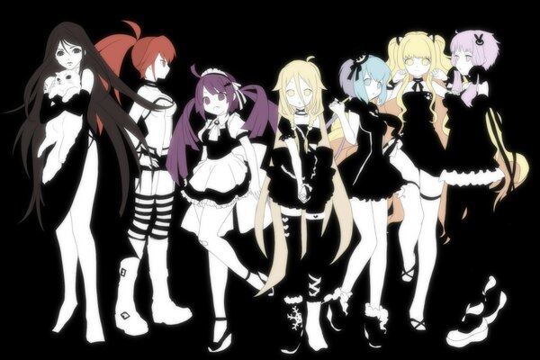 Anime. Filles en noir et blanc