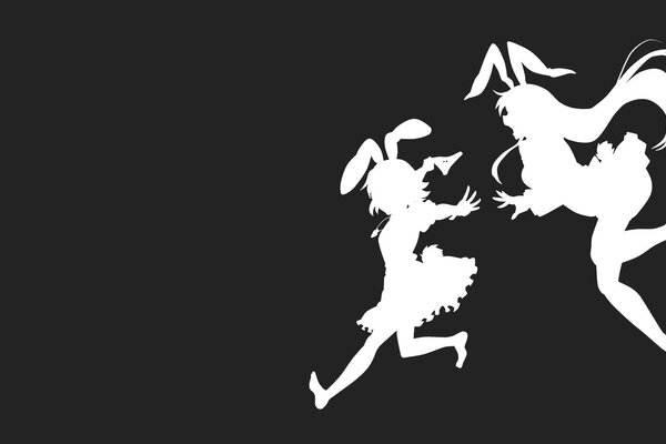 Black and white background, girls with bunny ears