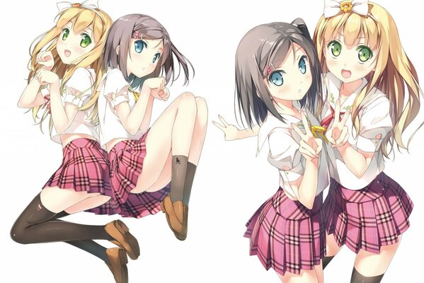 Cartoon girls in school uniform