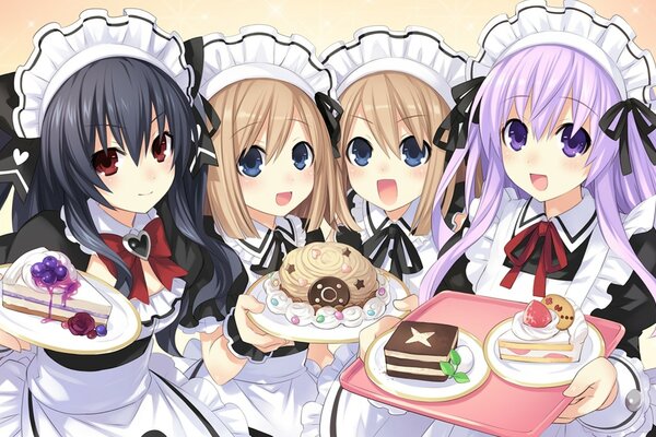 Aneme quatre filles avec des desserts