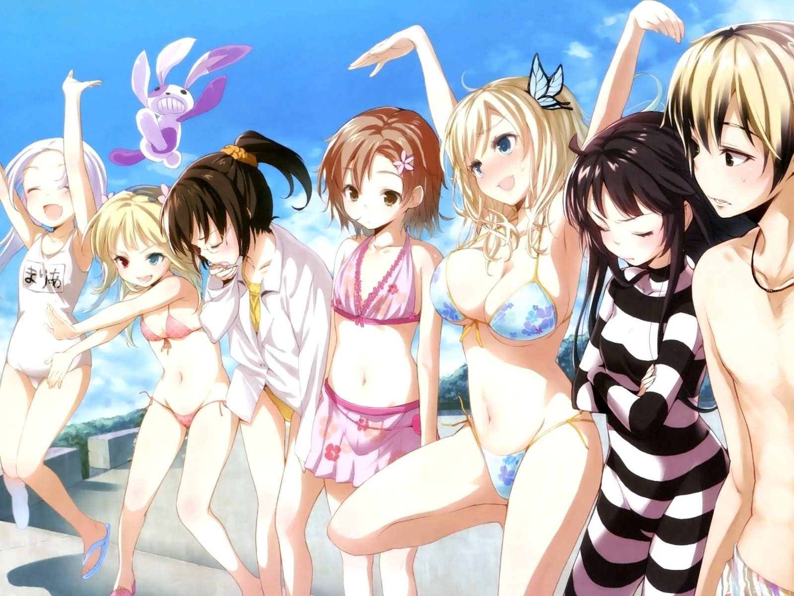 pelo corto ombligo bikini traje de baño pelo largo trampa shiguma rika takayama maria mikazuki yozora kusunoki yukimura kashiwazaki sena hasegawa kobato