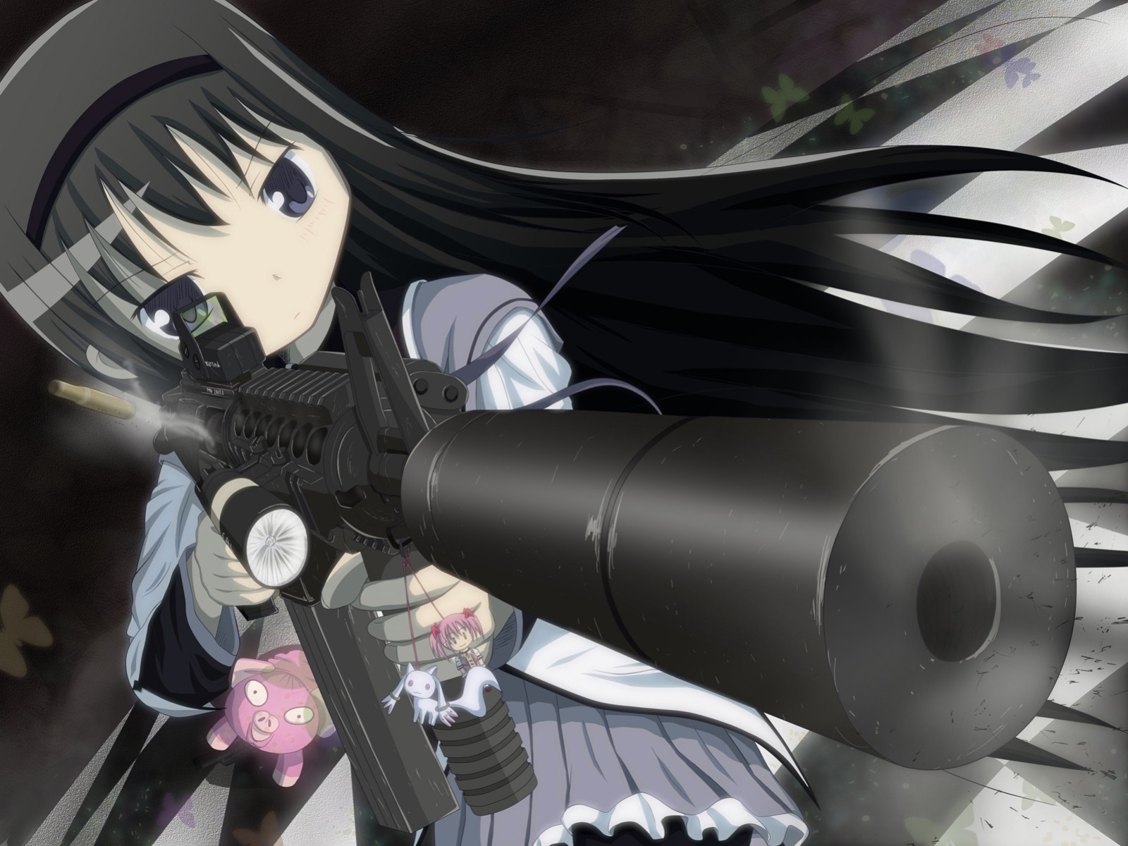 forteresse volante cheveux noirs armes yeux violets kyuubee akemi homura