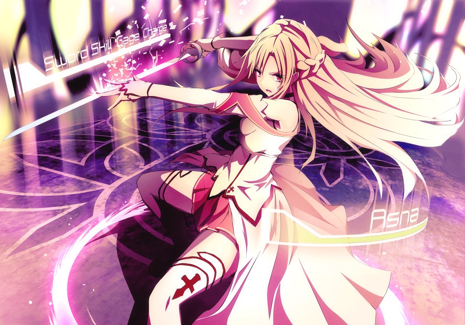 falda arma tagme yuki asuna espada ojos rosados thighhigh