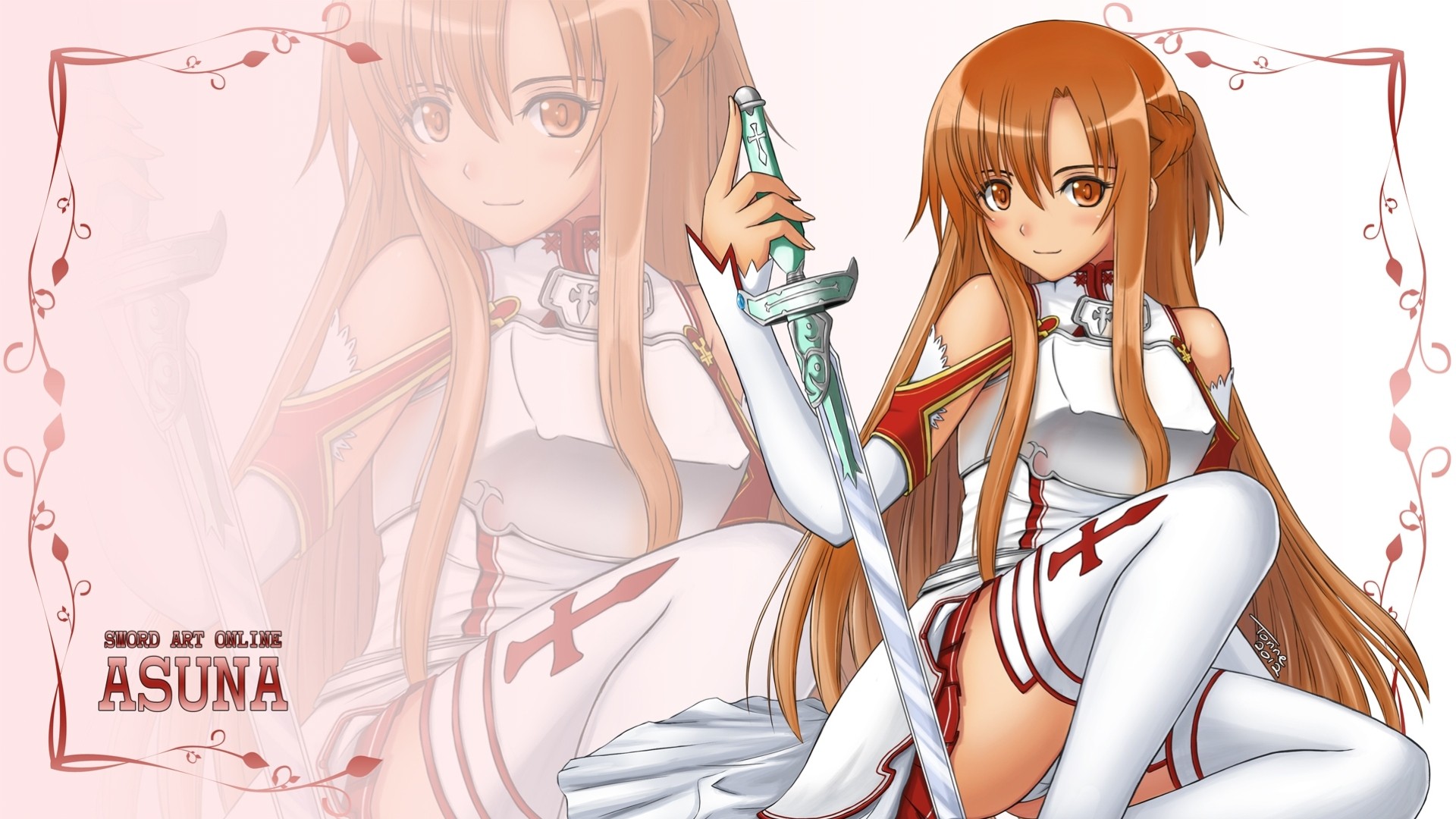 brown eyes underwear weapon long hair yuuki asuna sword shorts thighhighs brown hair