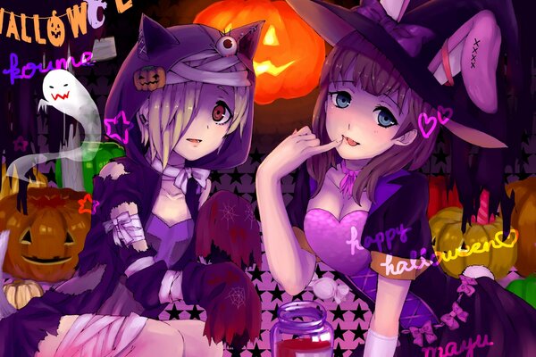 Two girls on Halloween