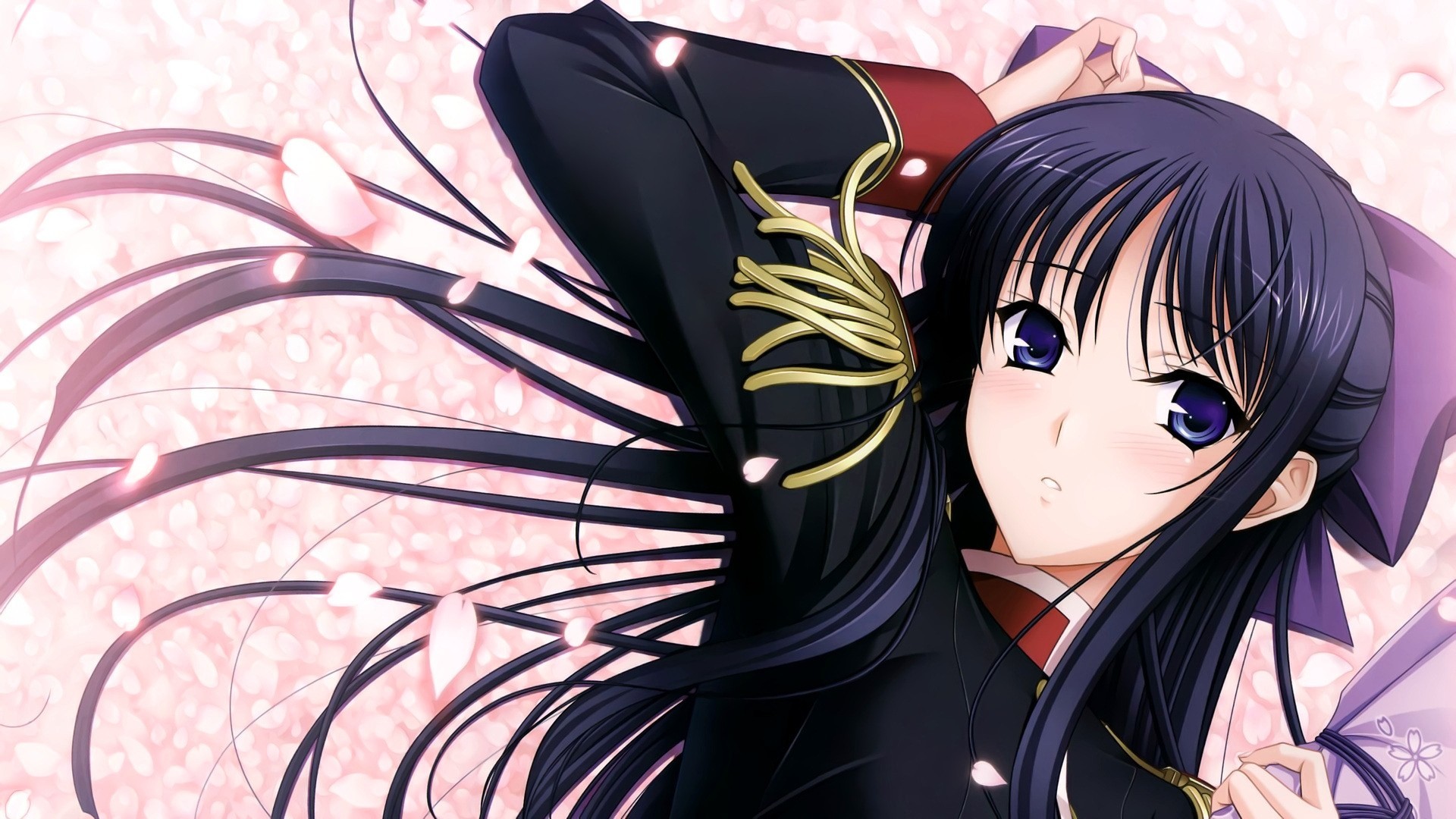 petals seifuku blush black hair long hair