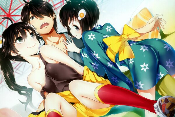 Trio with black hair