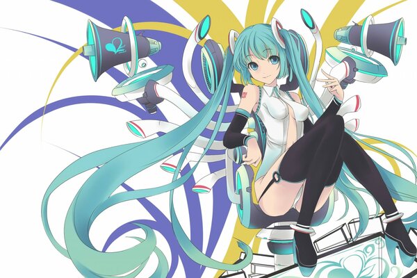 Anime hatsune miku on a computer chair