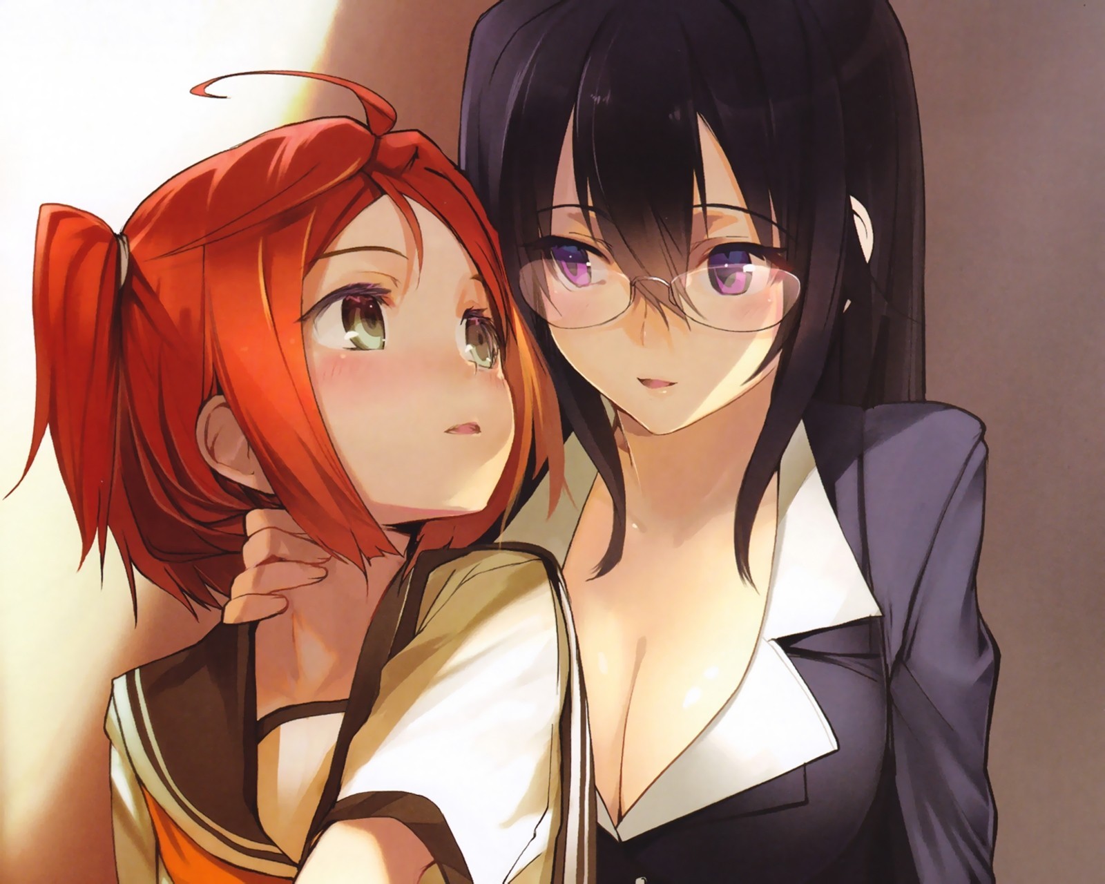 brille yuri 2girls seifuku