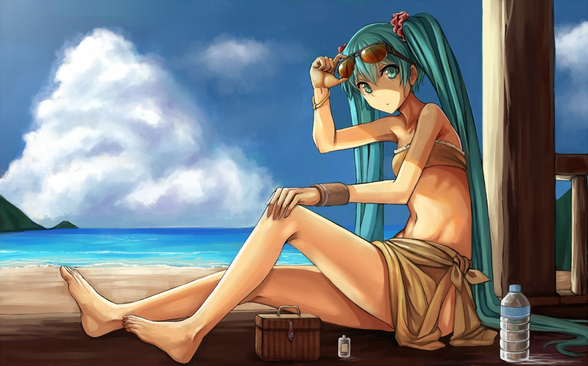 strand twintails hatsune miku lange haare sonnenbrille