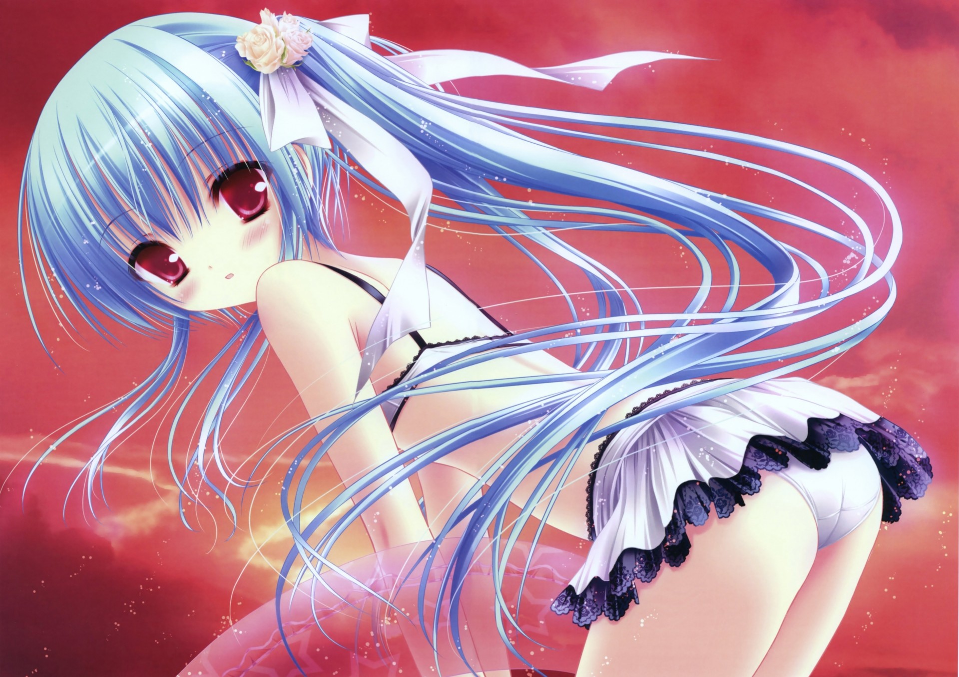 loli blush bikini swimsuit long hair blue hair