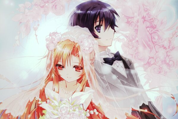 Mariage de couple dans le style anime