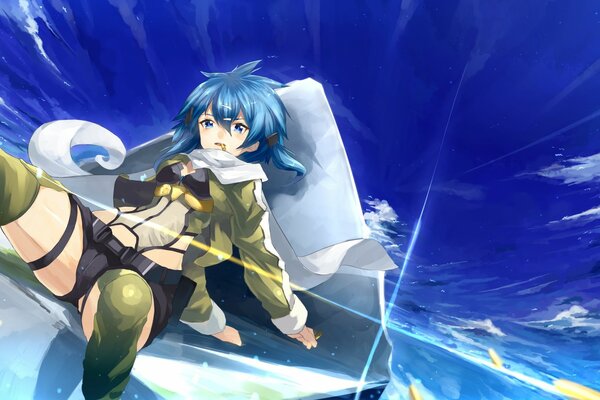 Shinon sao with blue hair