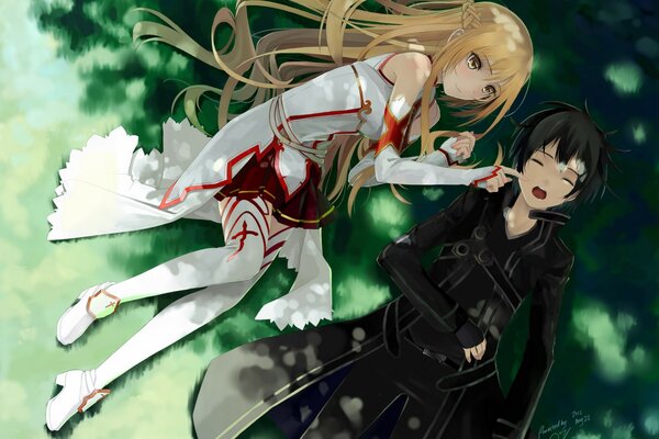 Yuki Asuna en blanco y Kirigaya Kazuto en negro