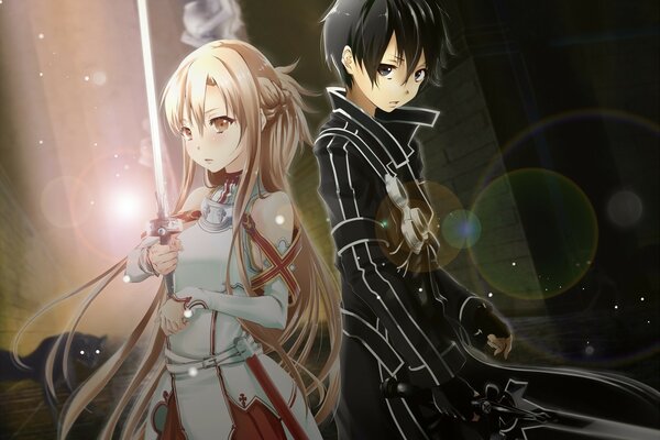 Anime guy and girl with swords