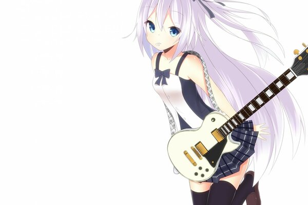 Chica anime con el pelo largo y la guitarra