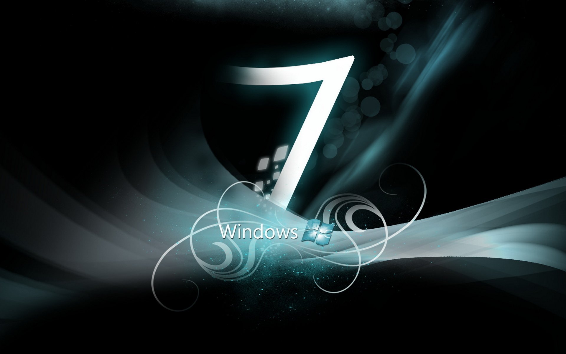 windows 7 czarny stalowy turkusowy