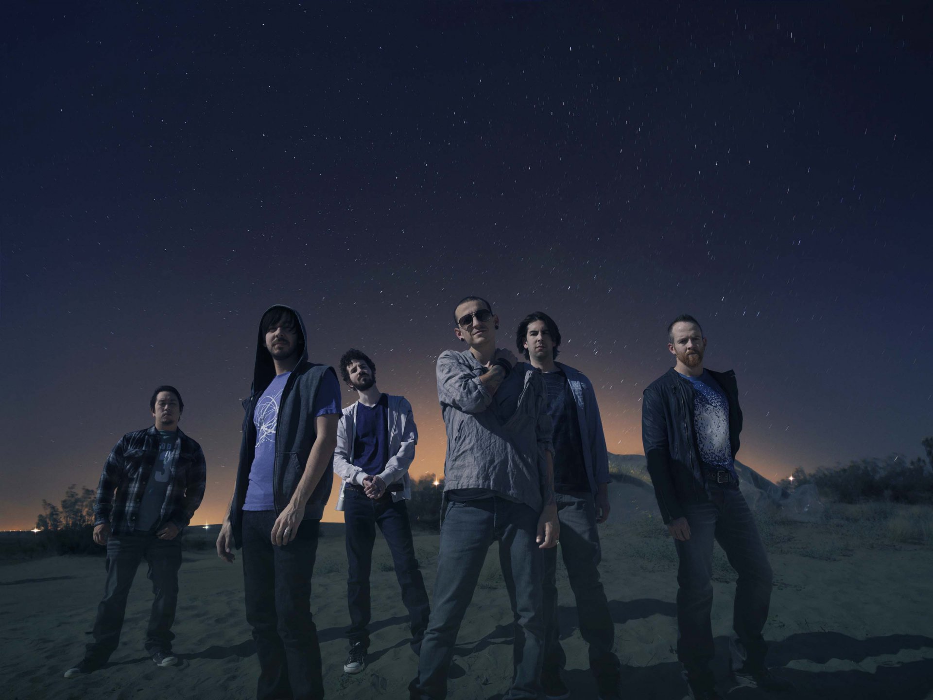 guys in nature linkin park group the team night stars the sky musicians singer