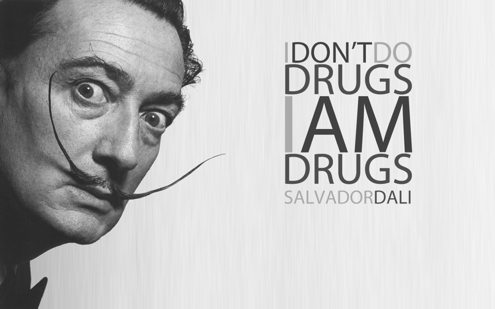 alvador dali long whiskers legend look portrait the inscription poster b-b eyes face mustache black and white