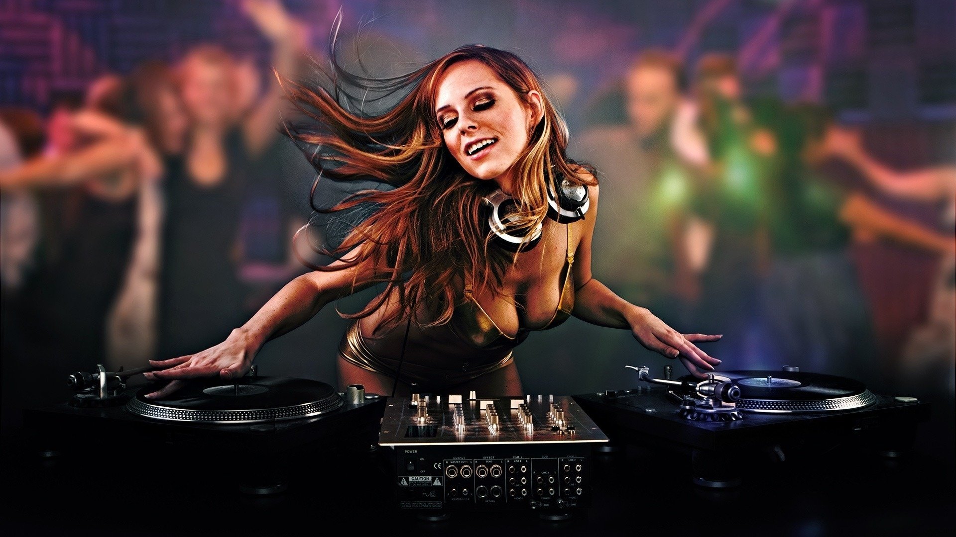 rhythm the dance floor girl remote control girls dj erotic disco drives light hair curls chest bust headphone