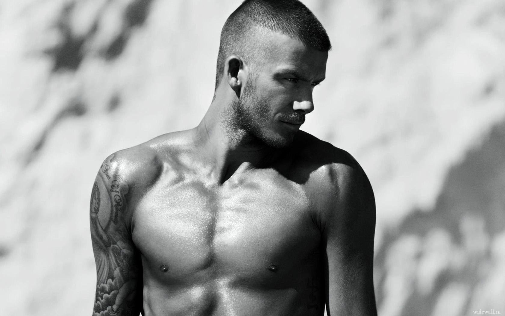 david beckham bare torso tattoo face black and white star celebrity tattoo profile muscles body stubble unshaven chest