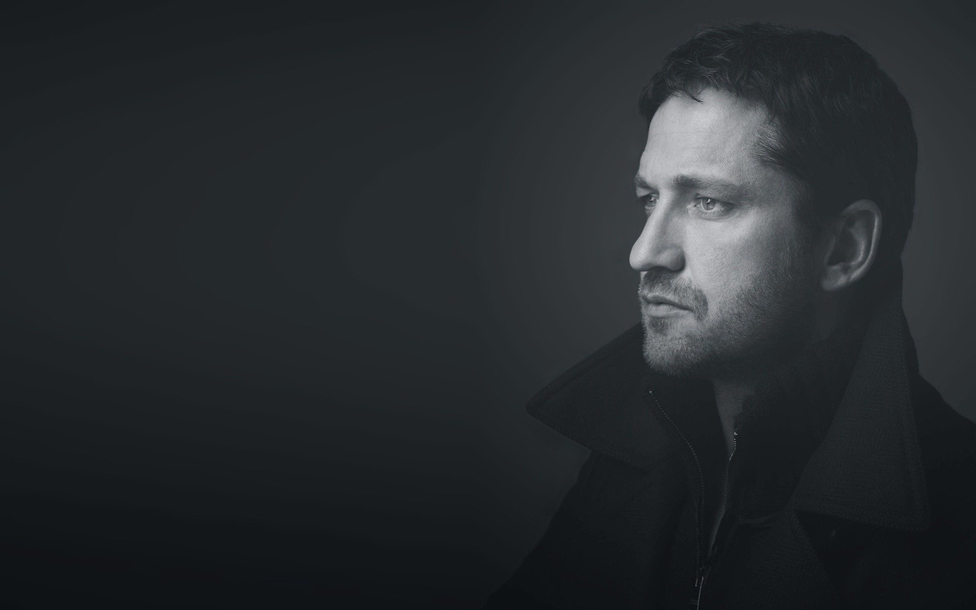 erious guy male actor portrait look gerard butler photo eyes face black and white profile