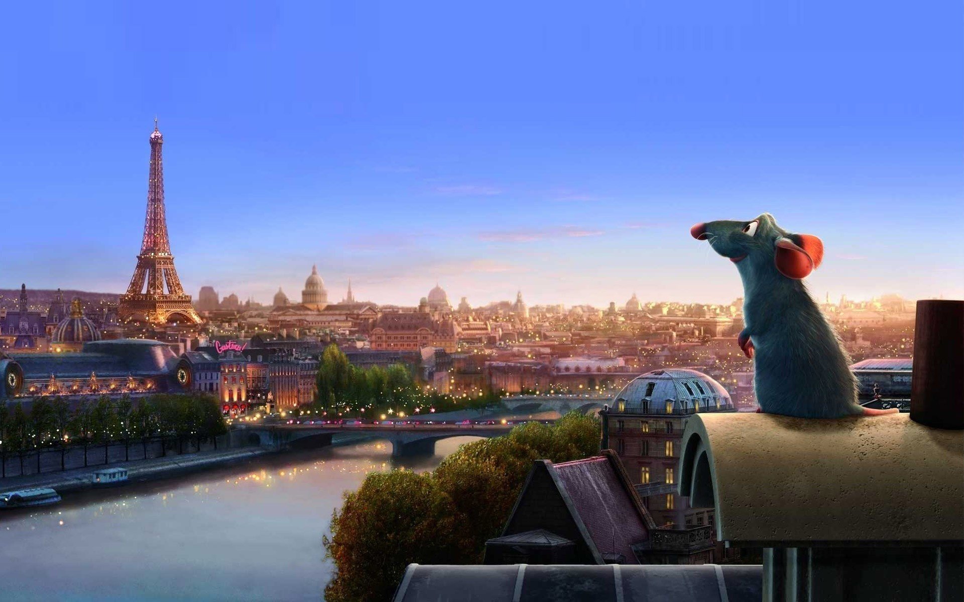 souris grise sur le toit de la ville ratatouille dessins anime dessins animés tours villes