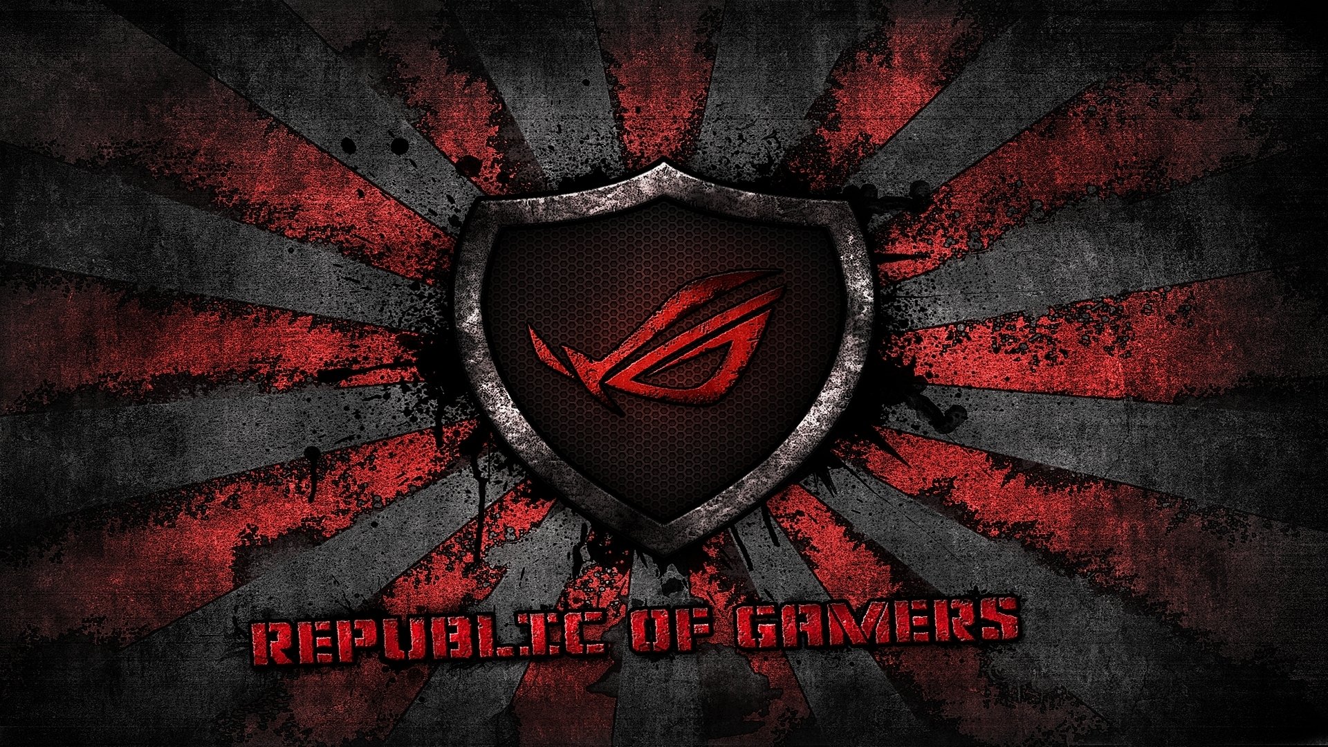 asus logotipo rog asus gamer república de los jugadores rayos del sol marca rojo gris fondo