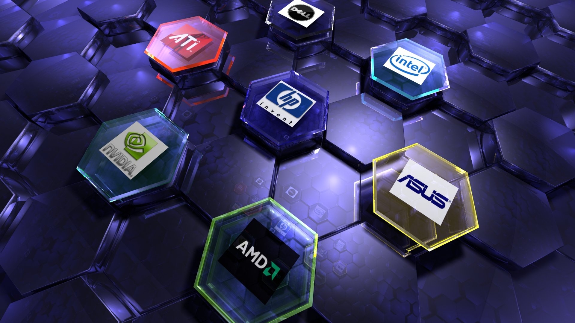 hi-tech internet brand logos amd asus hp intel ati nvidia art