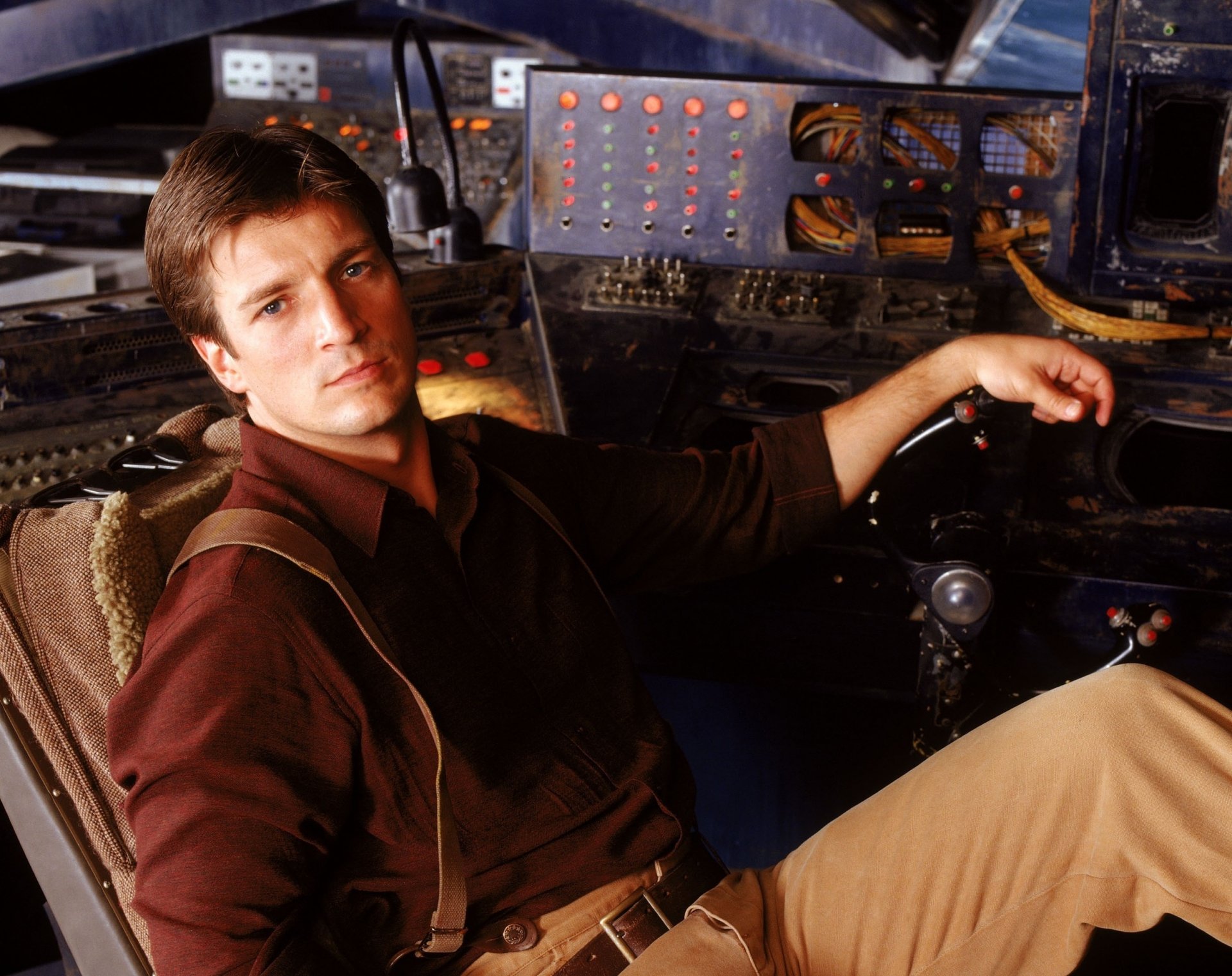 at the controls dude nathan fillion look portrait actor dark brown handsome eyes face