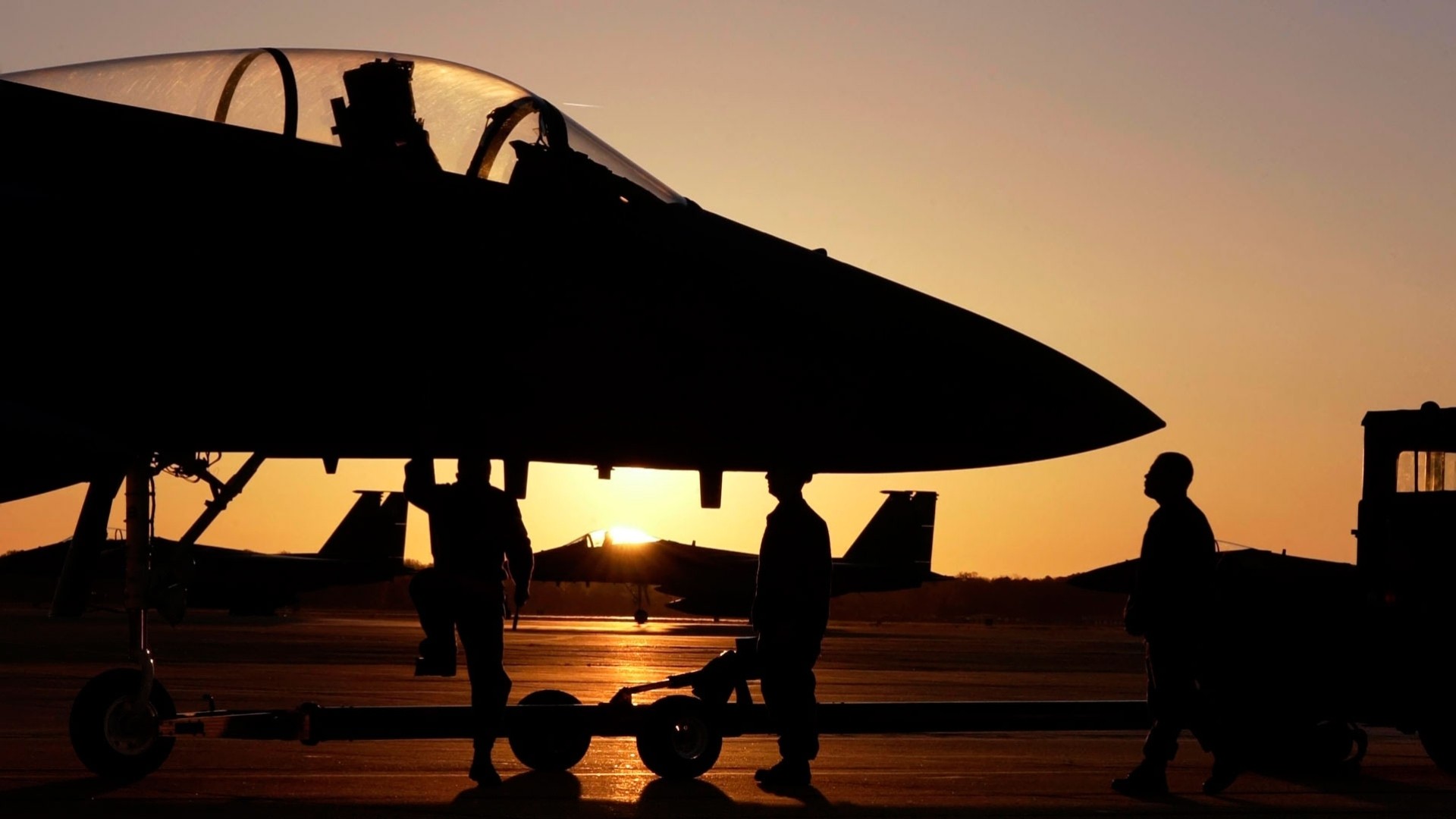 avion coucher de soleil aérodrome militaire f-15