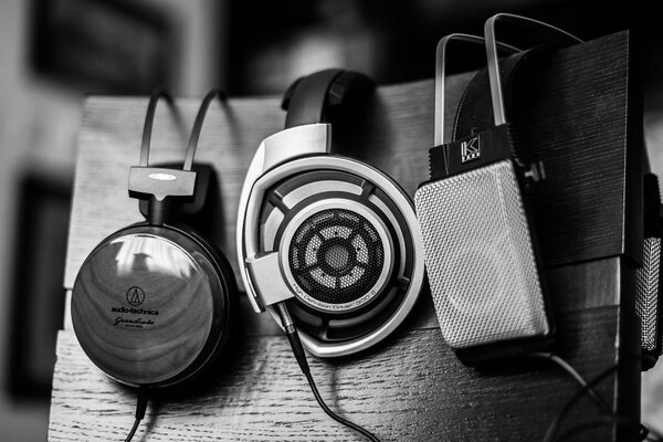 Headphones on a black and white background