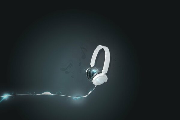 Minimalist screensaver white headphones on a dark gray background